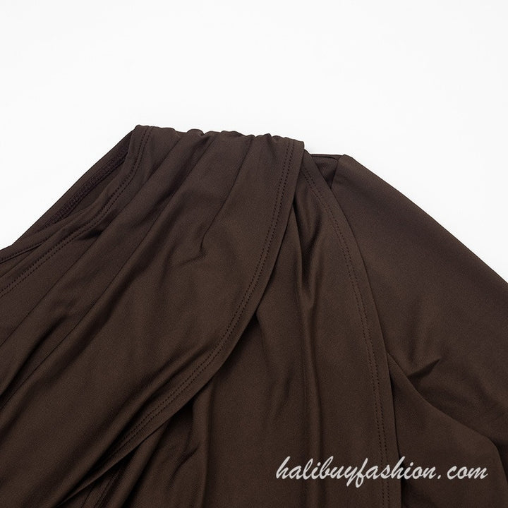 Long sleeve solid hollow out ruched knitted pant set - Halibuy - 7