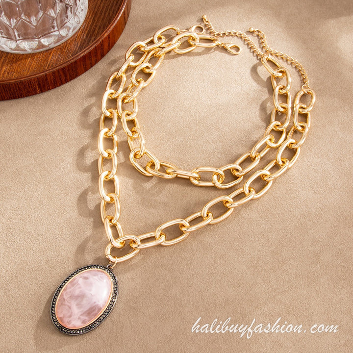 Metal chain metal tag crystal choker