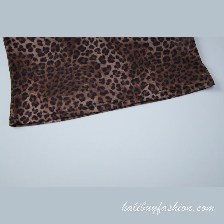 Halter deep v neck leopard print mesh see through top - Halibuy - 7