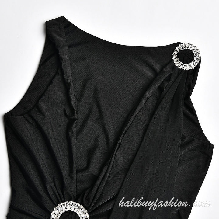 Sleeveless backless ruched solid square neck maxi dress - Halibuy - 7