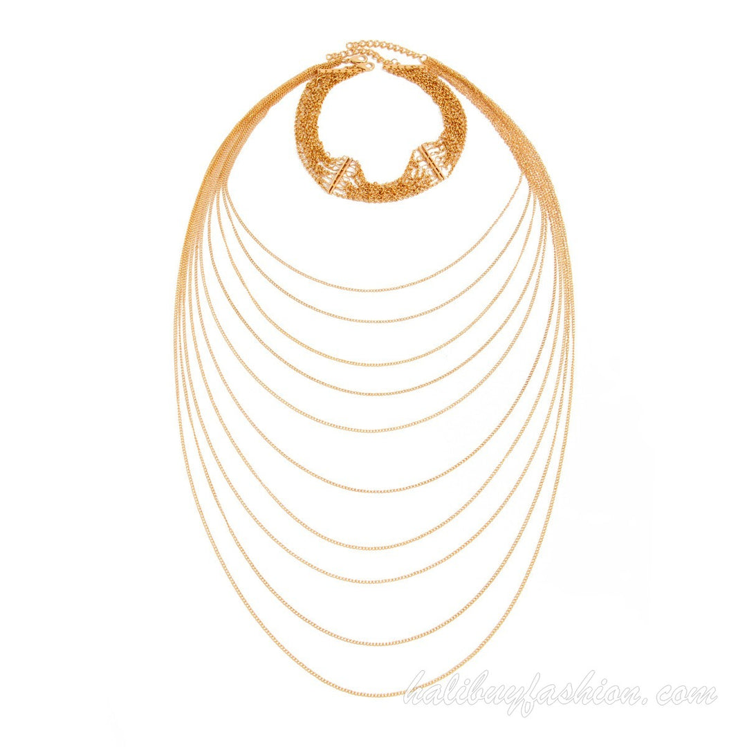 Metal chain choker tassels buckle necklace - Halibuy - 7
