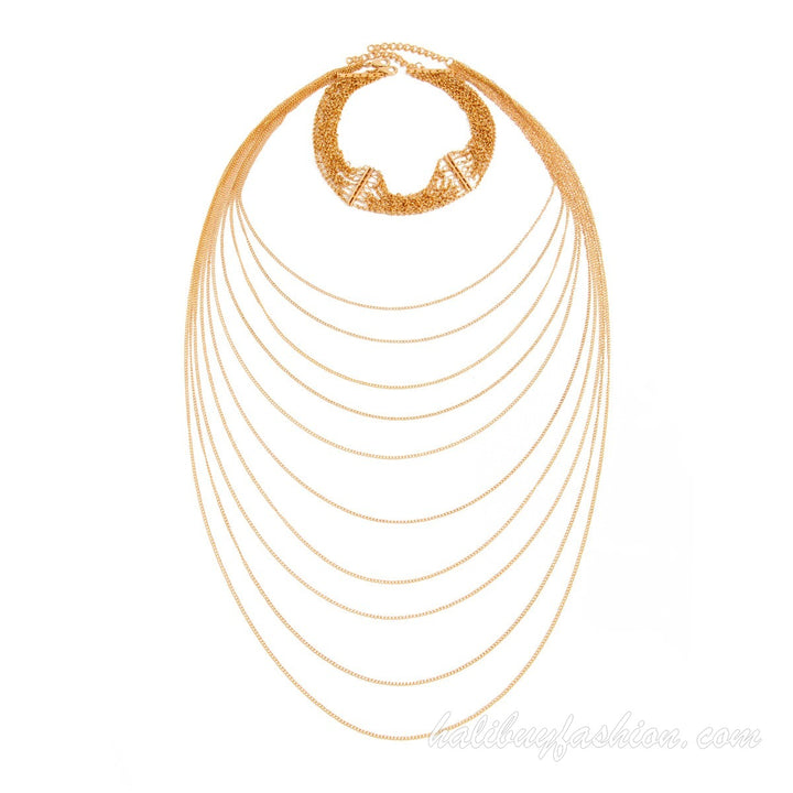 Metal chain choker tassels buckle necklace - Halibuy - 7