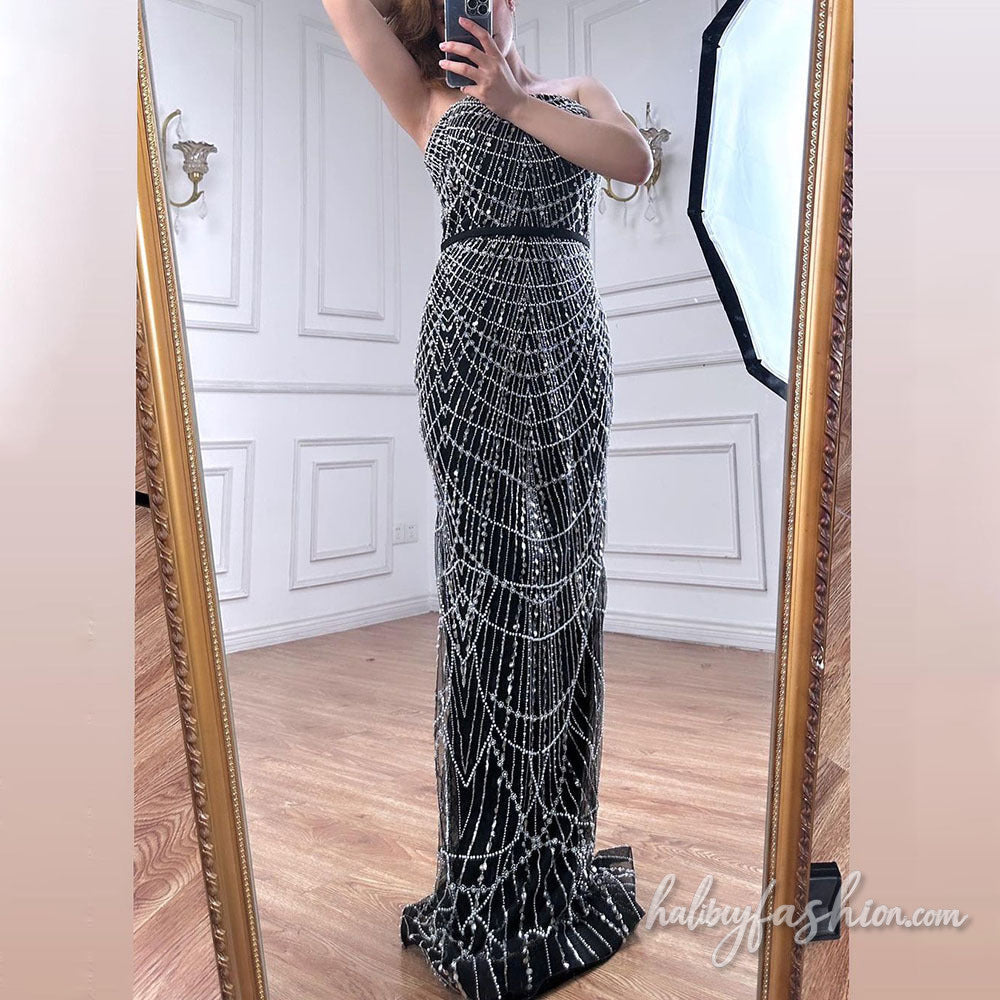 Beaded high neck solid shrug maxi dress - Halibuy - 4