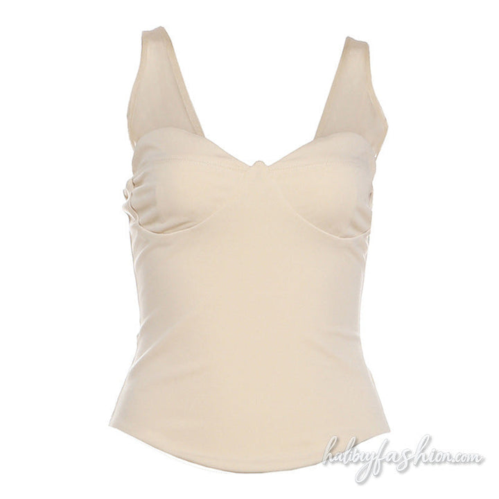 V neck backless bustier solid cami top