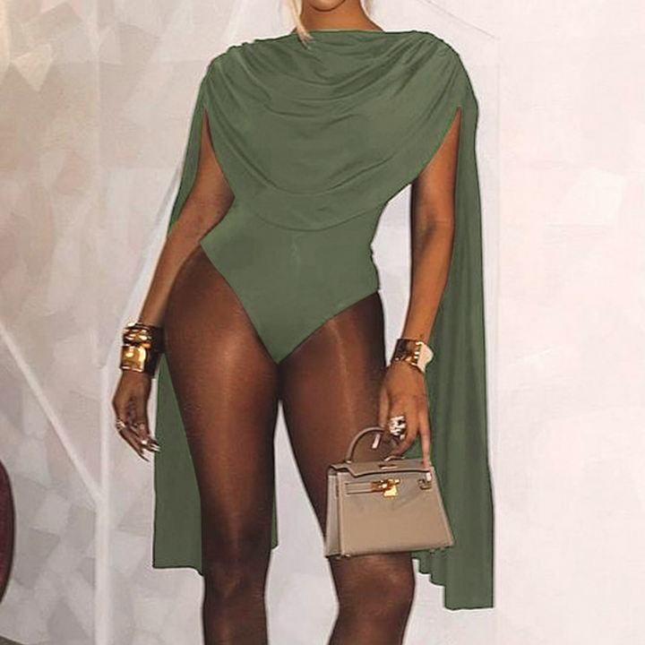 Cowl neck ruched solid bodysuit  | Festival Outfits Women