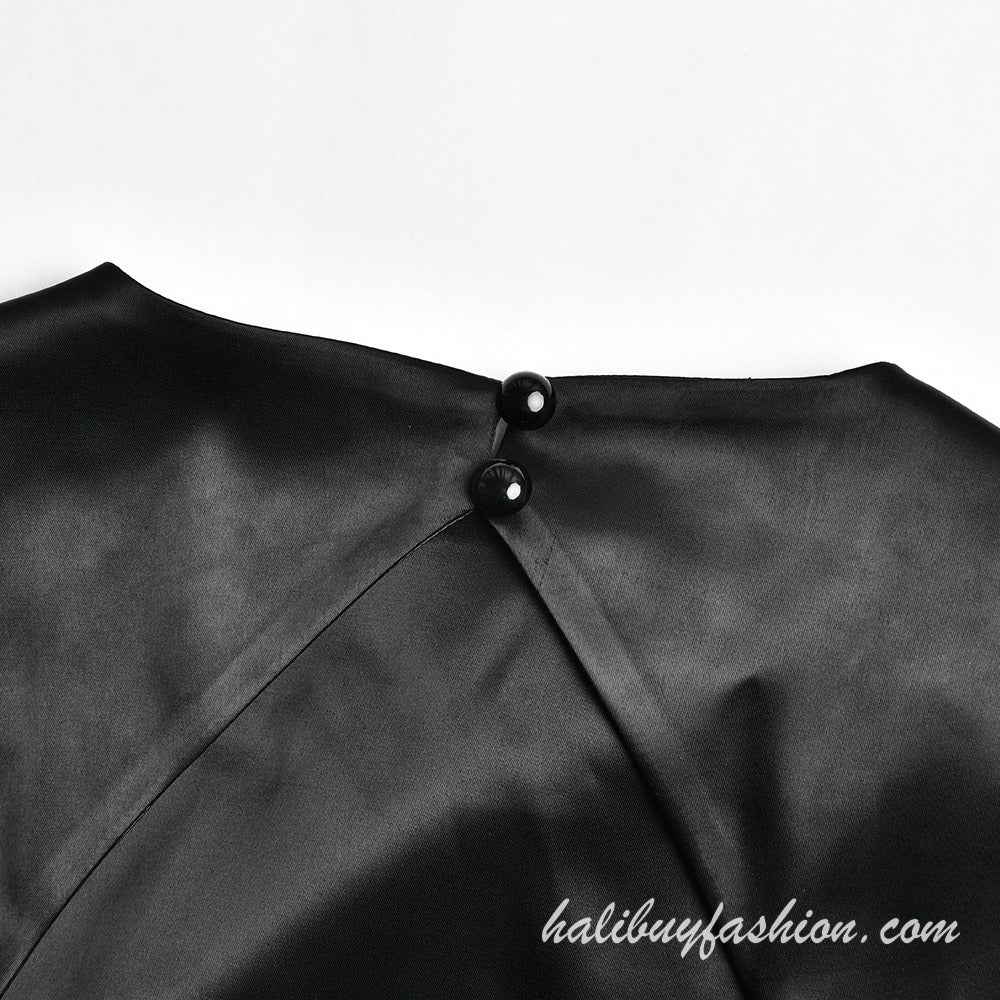 Sleeveless satin backless lace up solid high neck maxi dress - Halibuy - 8