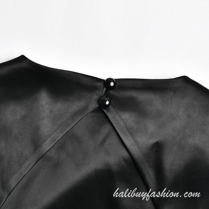 Sleeveless satin backless lace up solid high neck maxi dress - Halibuy - 8