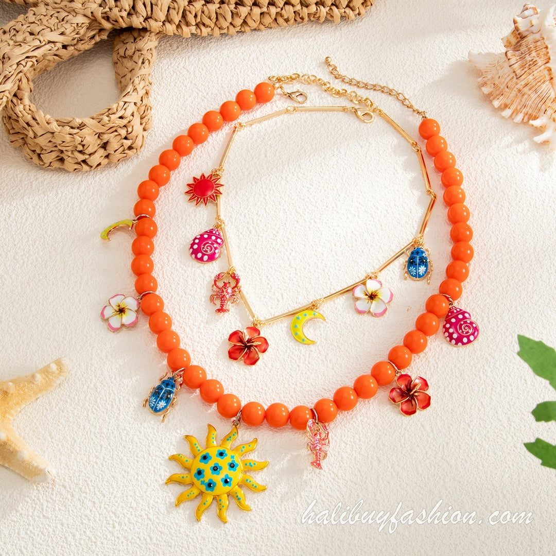 Metal chain beaded applique pattern choker