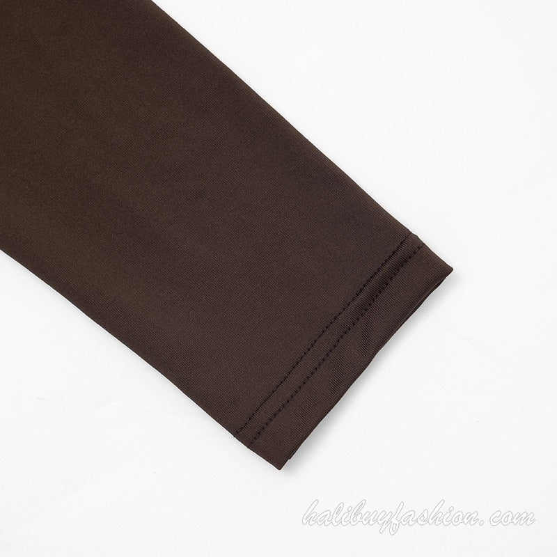 Long sleeve solid hollow out ruched knitted pant set - Halibuy - 8