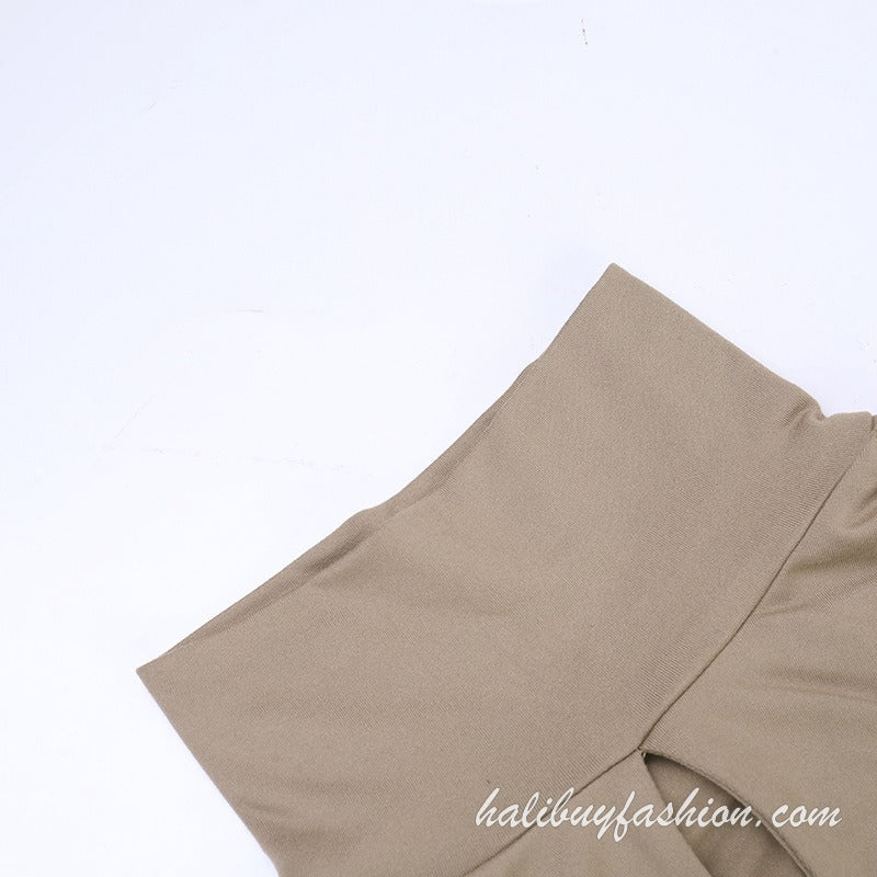 Long sleeve high neck hollow out ruched backless solid maxi dress - Halibuy - 8