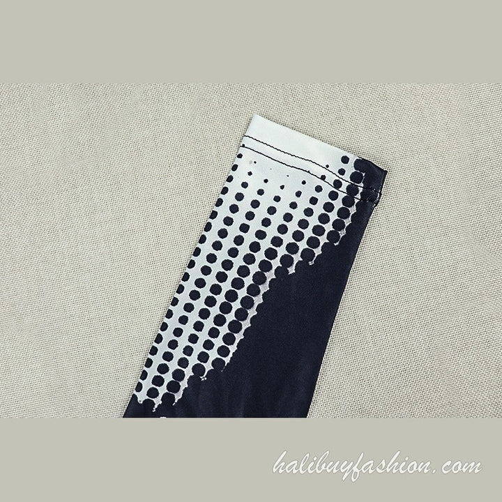 Long sleeve u neck print mesh patchwork mini dress - Halibuy - 8
