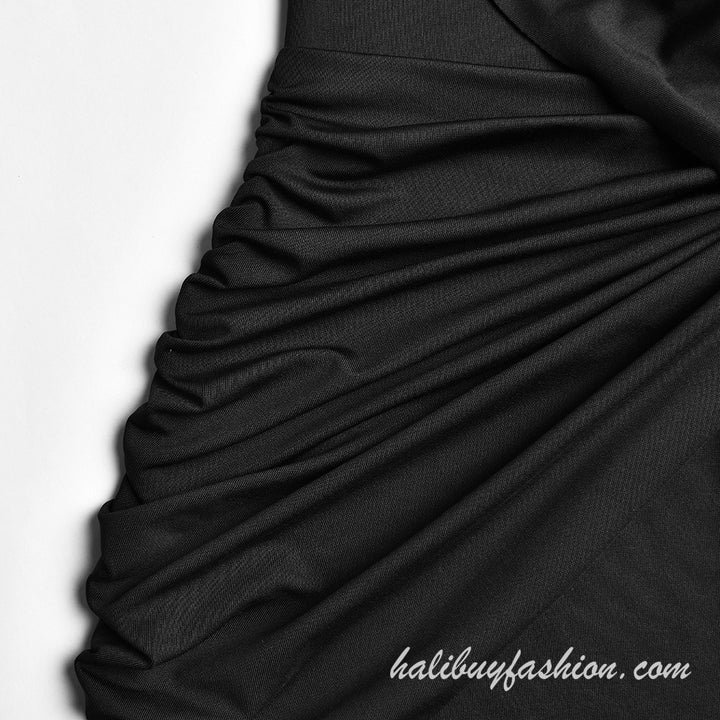 Sleeveless deep v neck solid high slit ruched drawstring maxi dress - Halibuy - 9