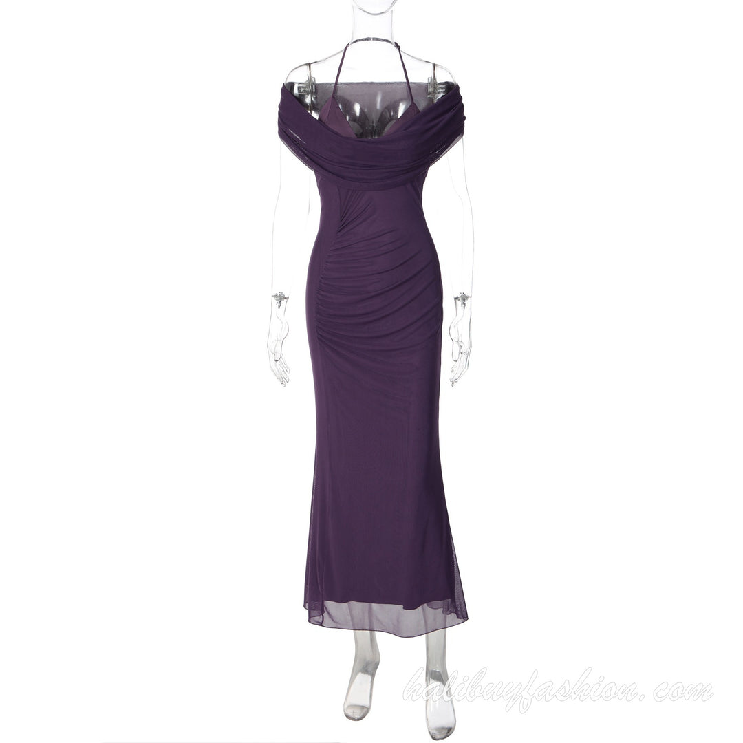 Sleeveless ruched deep v neck solid slit maxi dress - Halibuy - 9