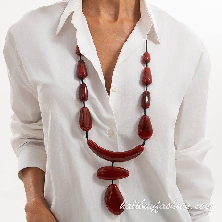 Beaded irregular abstract contrast necklace - Halibuy - 9