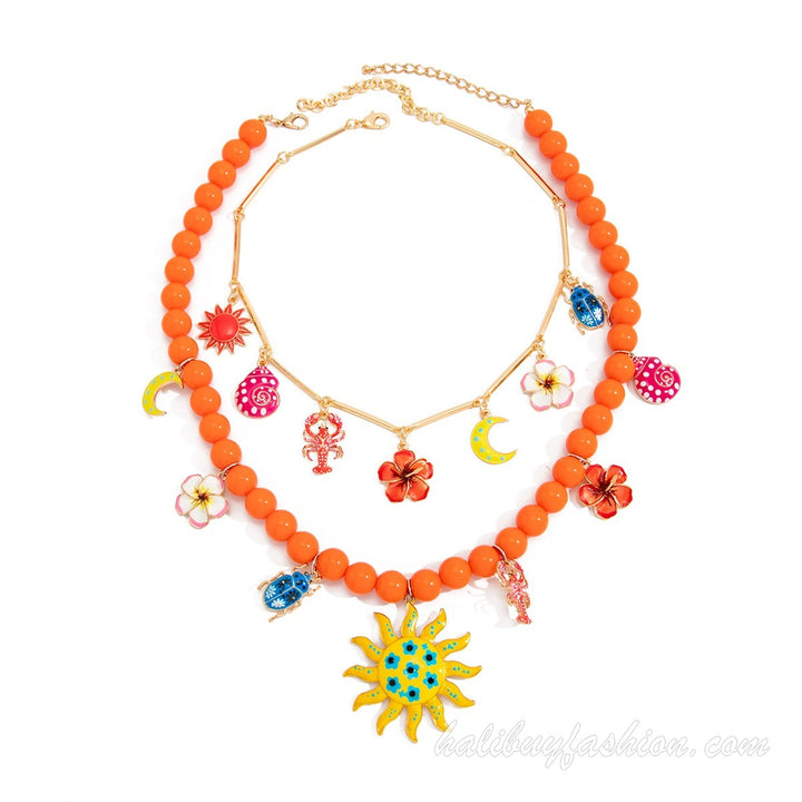 Metal chain beaded applique pattern choker