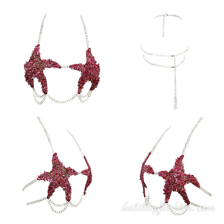 Halter backless metal chain beaded body chain - Halibuy - 10