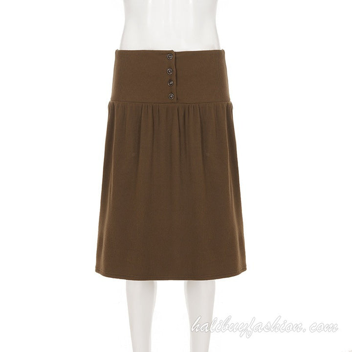 Corduroy button solid a line midi skirt - Halibuy - 10