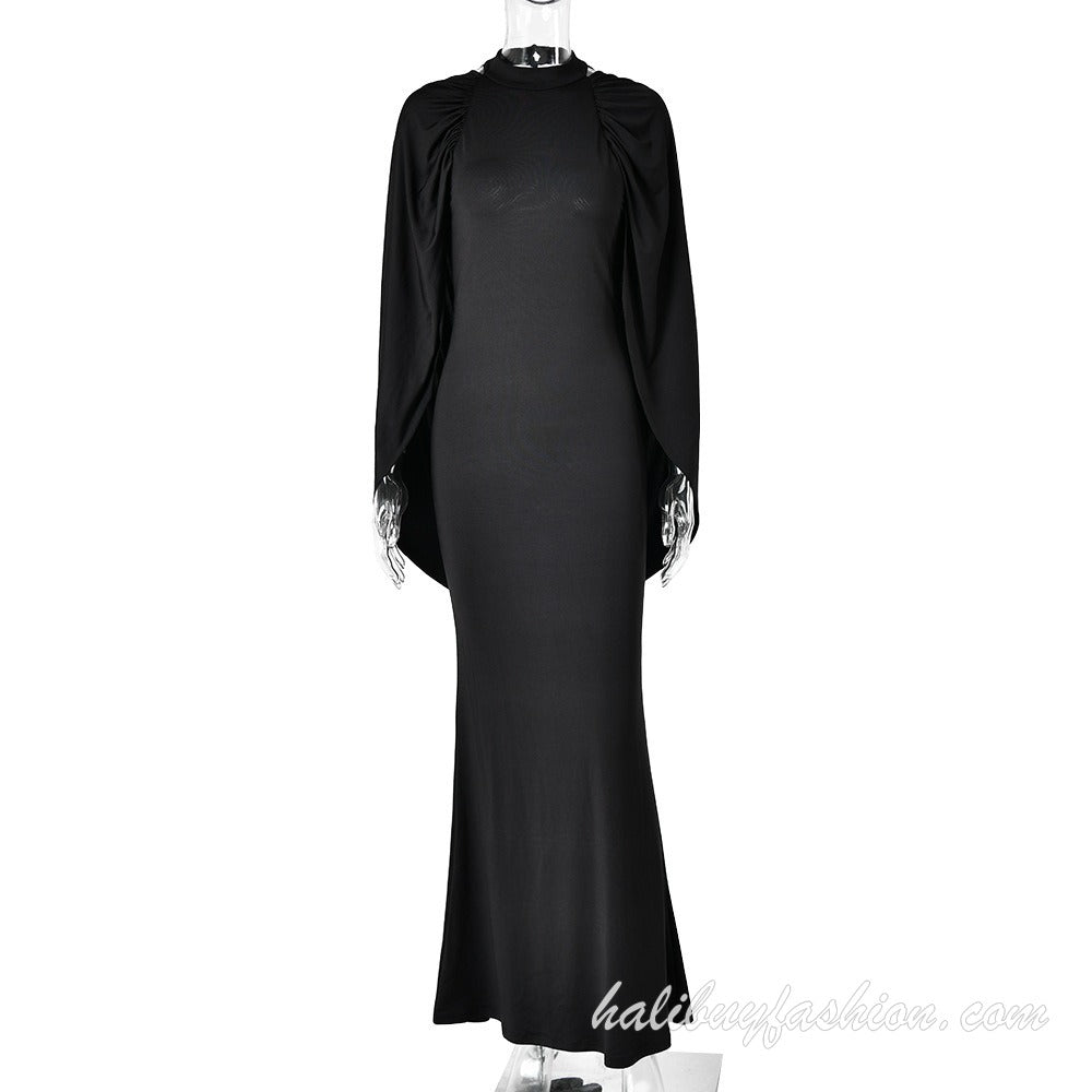 High neck sleeveless solid backless ruched maxi dress - Halibuy - 10