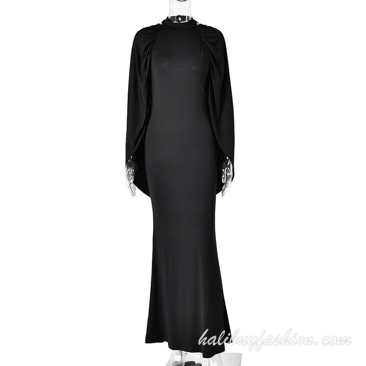 High neck sleeveless solid backless ruched maxi dress - Halibuy - 10