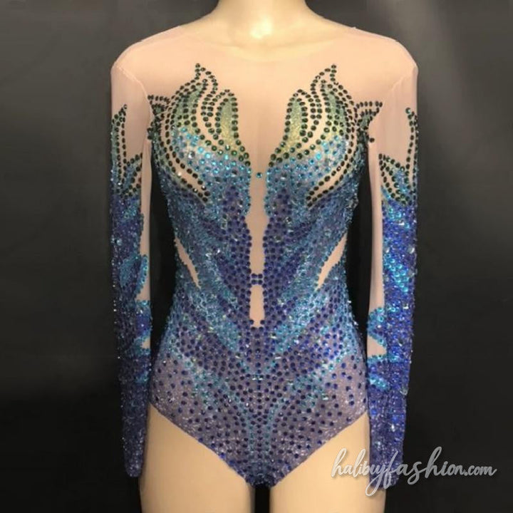 Long sleeve beaded crewneck contrast romper