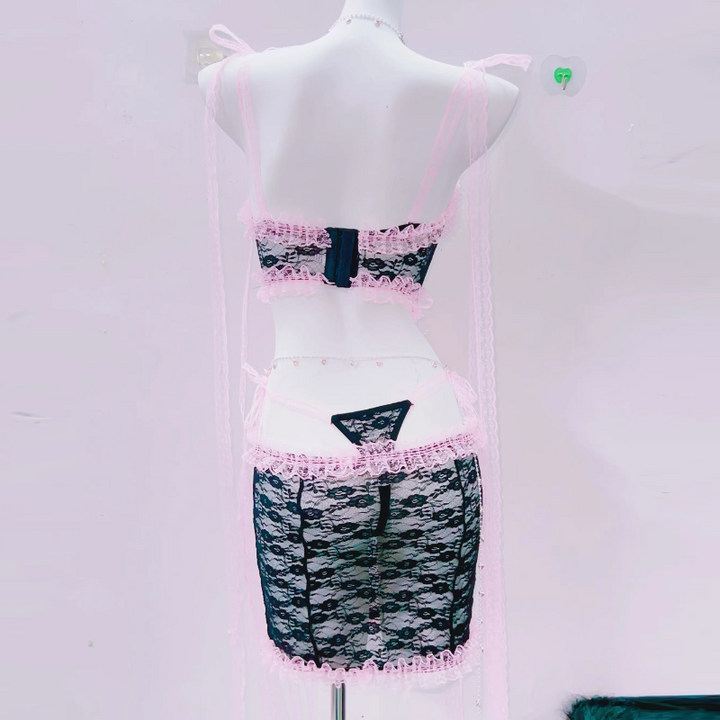 Lace bowknot ruffle backless cami mini skirt set  | Festival Outfits Women