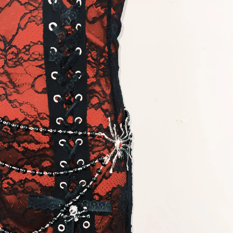 Feather spider applique beaded lace up maxi dress  | Festival Outfits Women