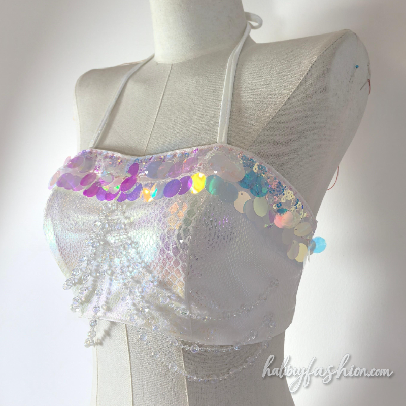 Halter hollow out beaded glitter top
