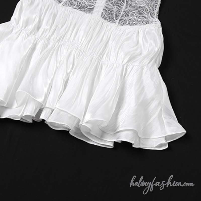 One shoulder lace ruched zip-up irregular mini dress