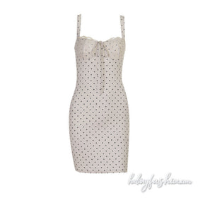 Lace hem self tie polka dot backless cami mini dress