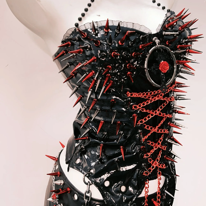 O ring lace up metal chain rivet applique top  | Festival Outfits Women