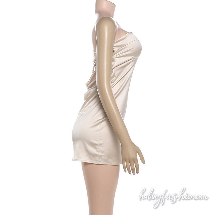 Satin glitter butterfly embroidery tube mini dress