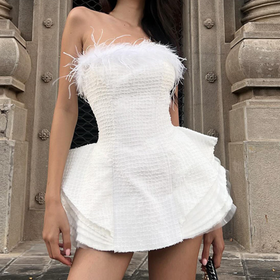 Feather ruffle tube mini dress  | Festival Outfits Women