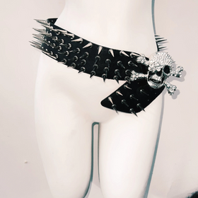 Skull applique rivet PU leather belt top  | Festival Outfits Women