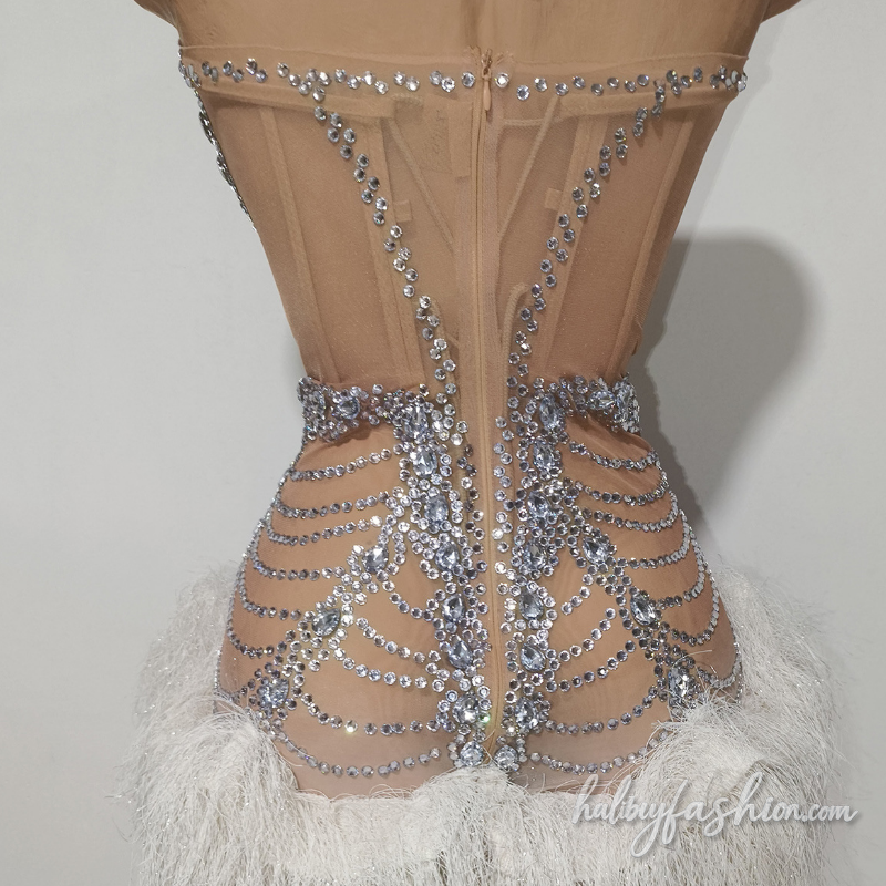 Beaded sweetheart neck raw hem tassels mini dress - Halibuy - 3