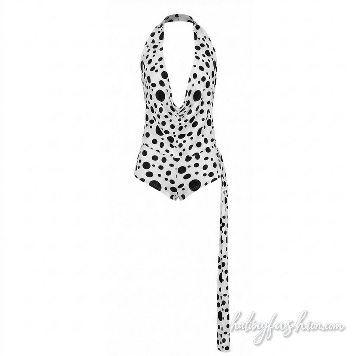 Halter self tie polka dot cowl neck pant set