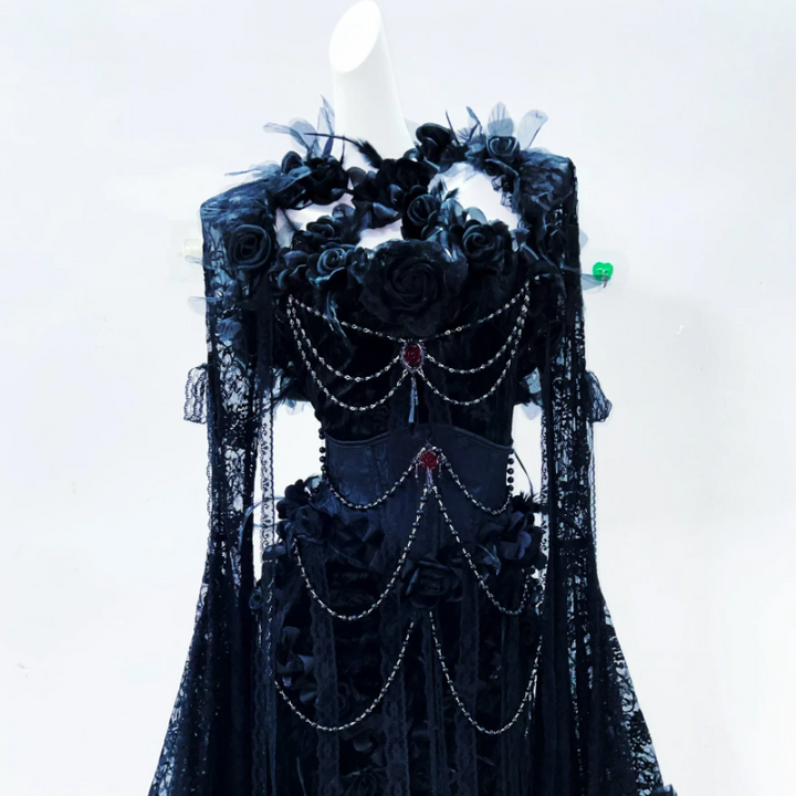 Long sleeve lace beaded flower applique corset maxi dress  | Festival Outfits Women