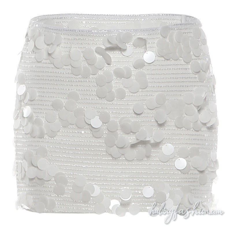 Glitter irregular mesh zip-up mini skirt