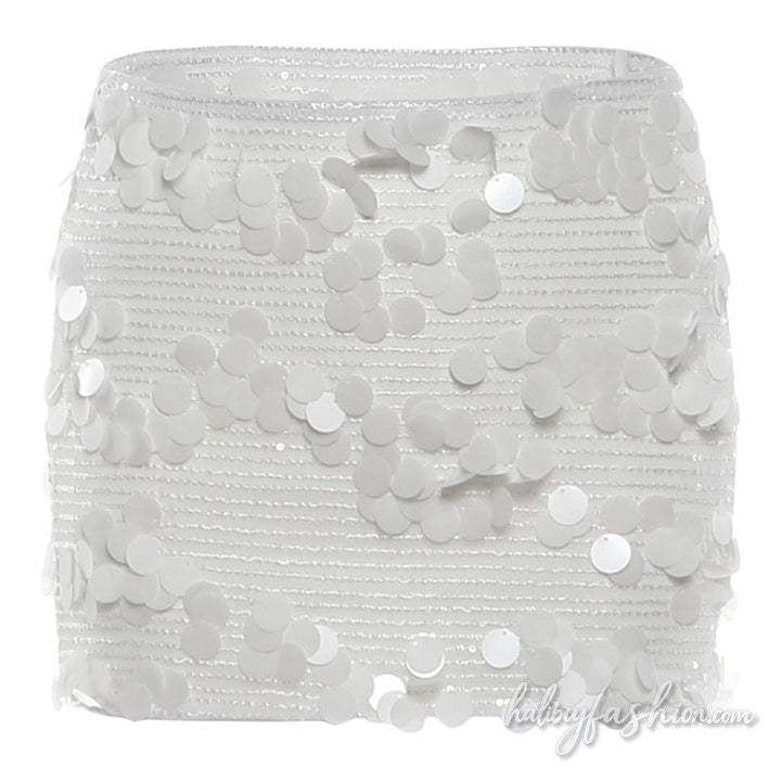 Glitter irregular mesh zip-up mini skirt