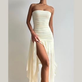 Ruched mesh backless solid tube maxi dress  | Festival Outfits Women-final-sale