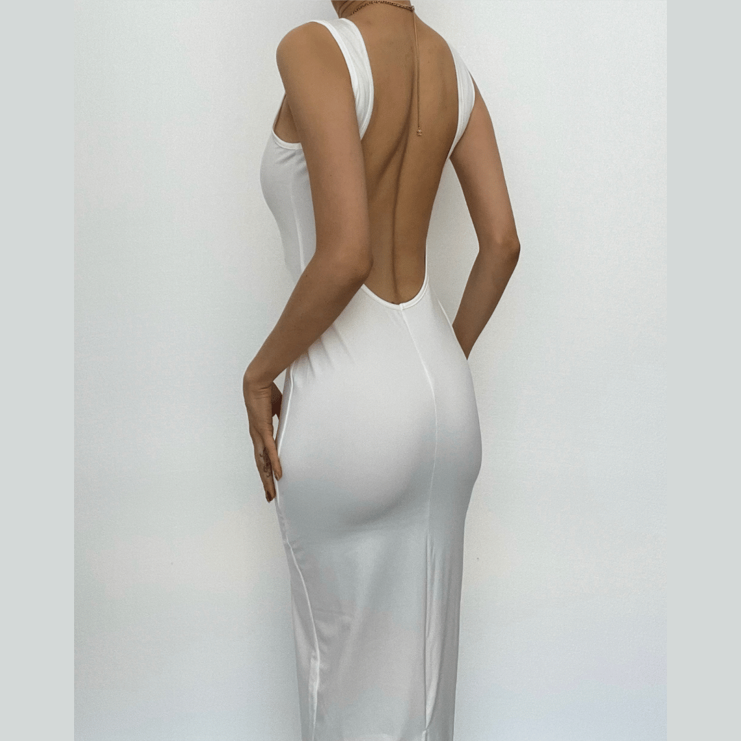 Sleeveless round neck solid backless slit midi dress-final-sale  | Festival Outfits Women