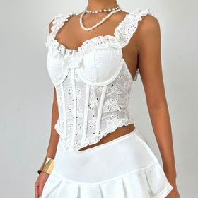 Bowknot ruffle v neck self tie corset tank top  | Festival Outfits Women