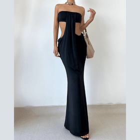 Hollow out ruched solid cut out maxi dress  | Festival Outfits Women-final-sale