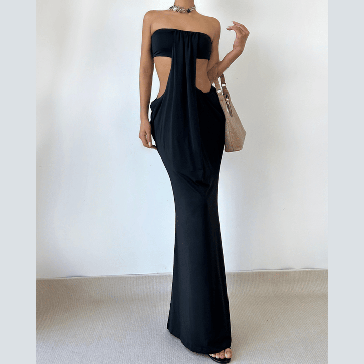 Hollow out ruched solid cut out maxi dress  | Festival Outfits Women-final-sale