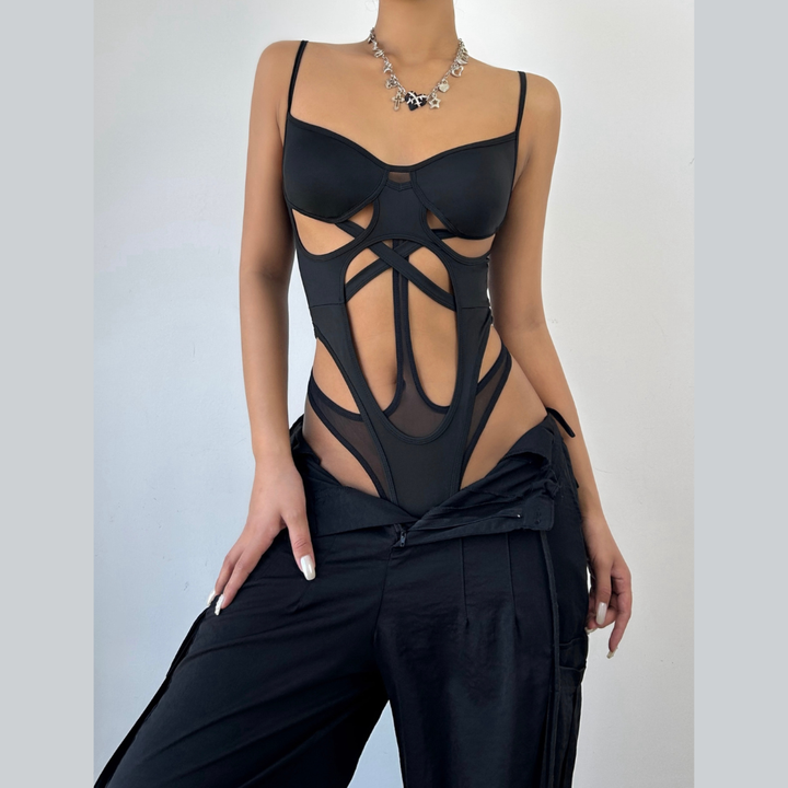 Hollow out mesh cami bodysuit  | Festival Outfits Women