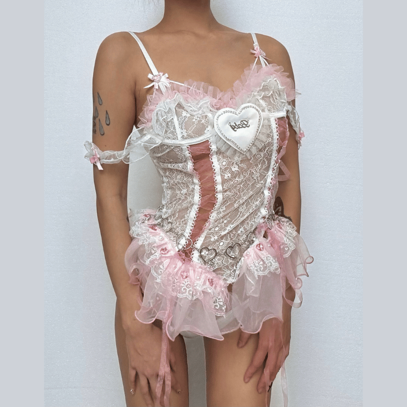 Ruffle bowknot lace metal chain top  | Festival Outfits Women