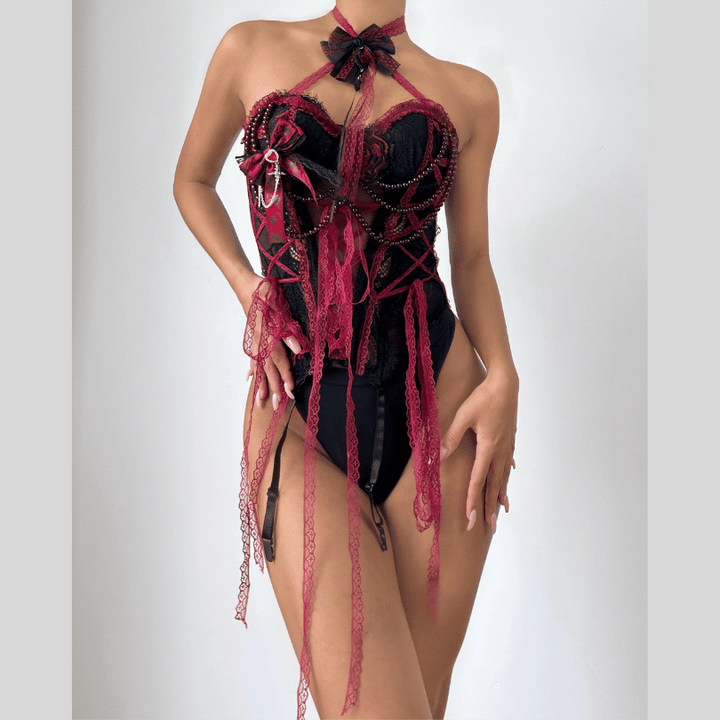 Bowknot cross back lace up flower applique top  | Festival Outfits Women-final-sale