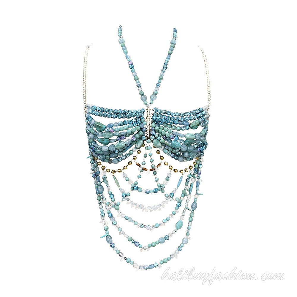 Halter beaded hollow out tassels crystal body chain - Halibuy - 11