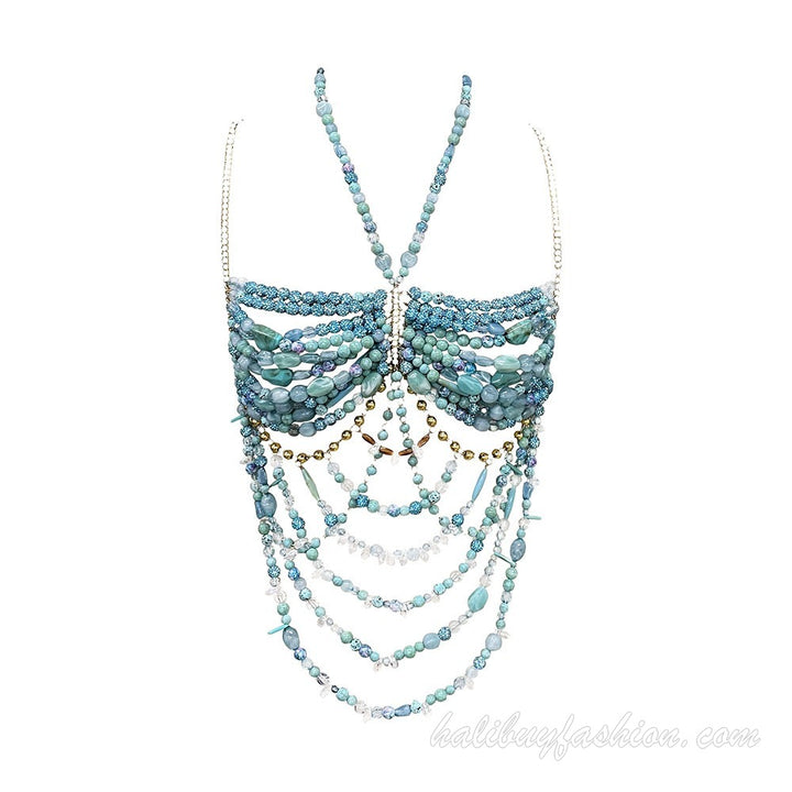 Halter beaded hollow out tassels crystal body chain - Halibuy - 11