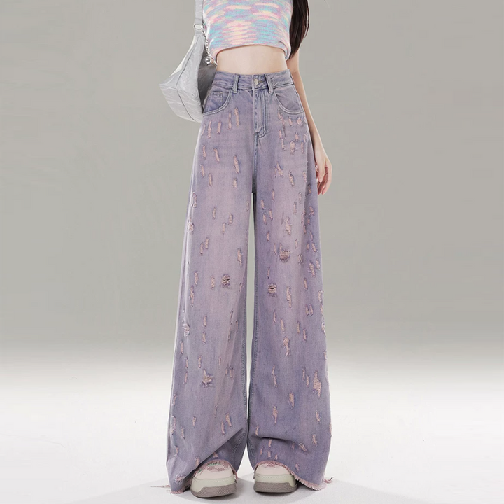 Ripped button zip-up low rise straight leg | Baggy Low Rise Jeans