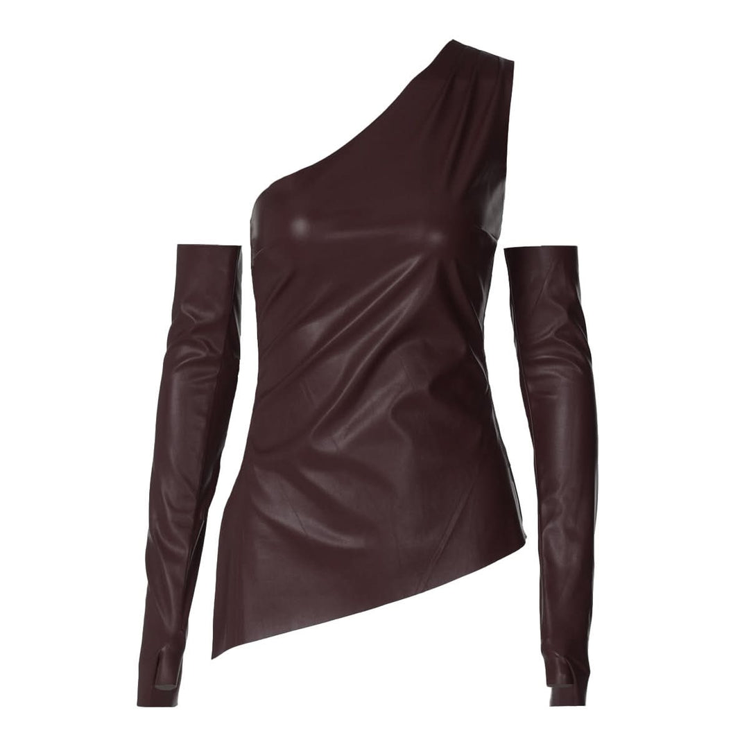 PU leather one shoulder gloves top  | Festival Outfits Women-final-sale